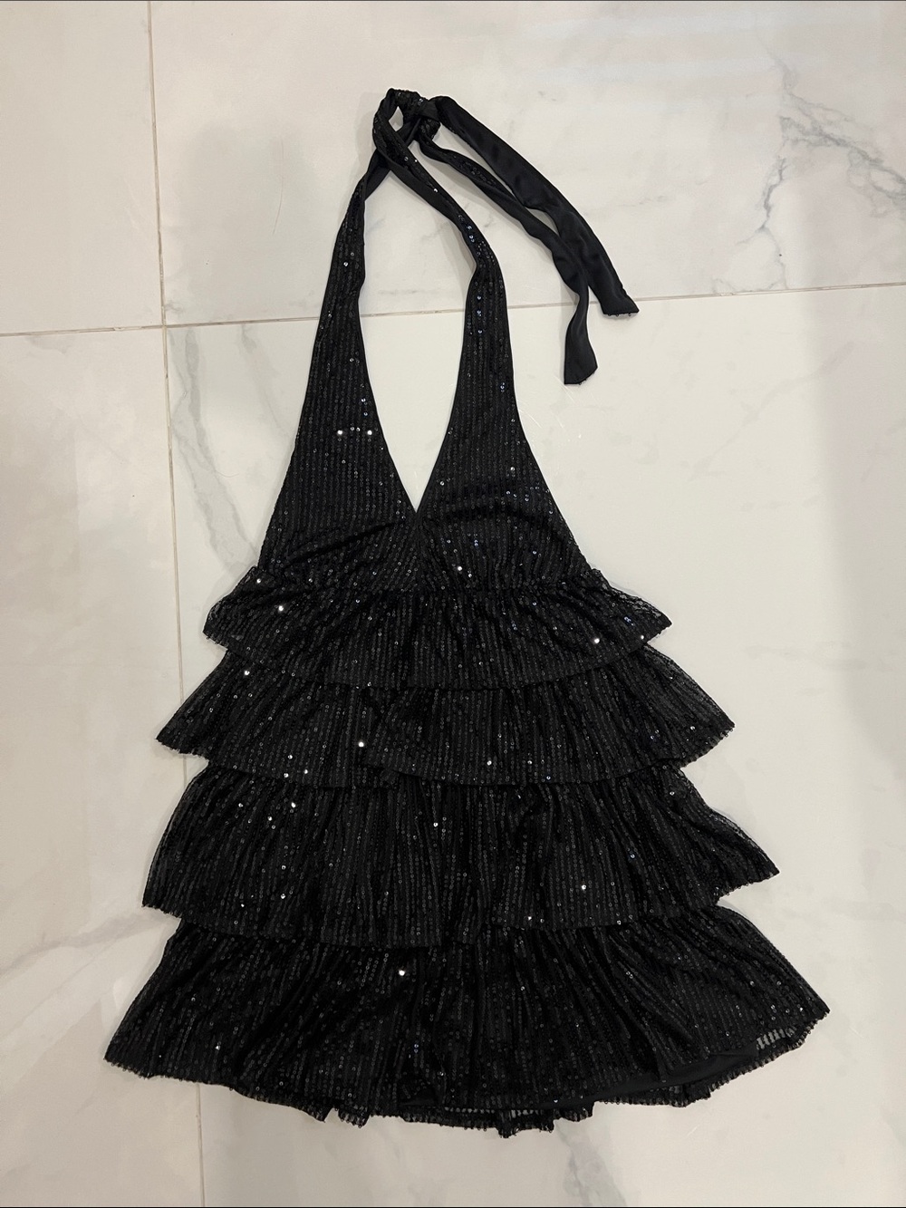 Black Sequin Dress Tied on your Neck